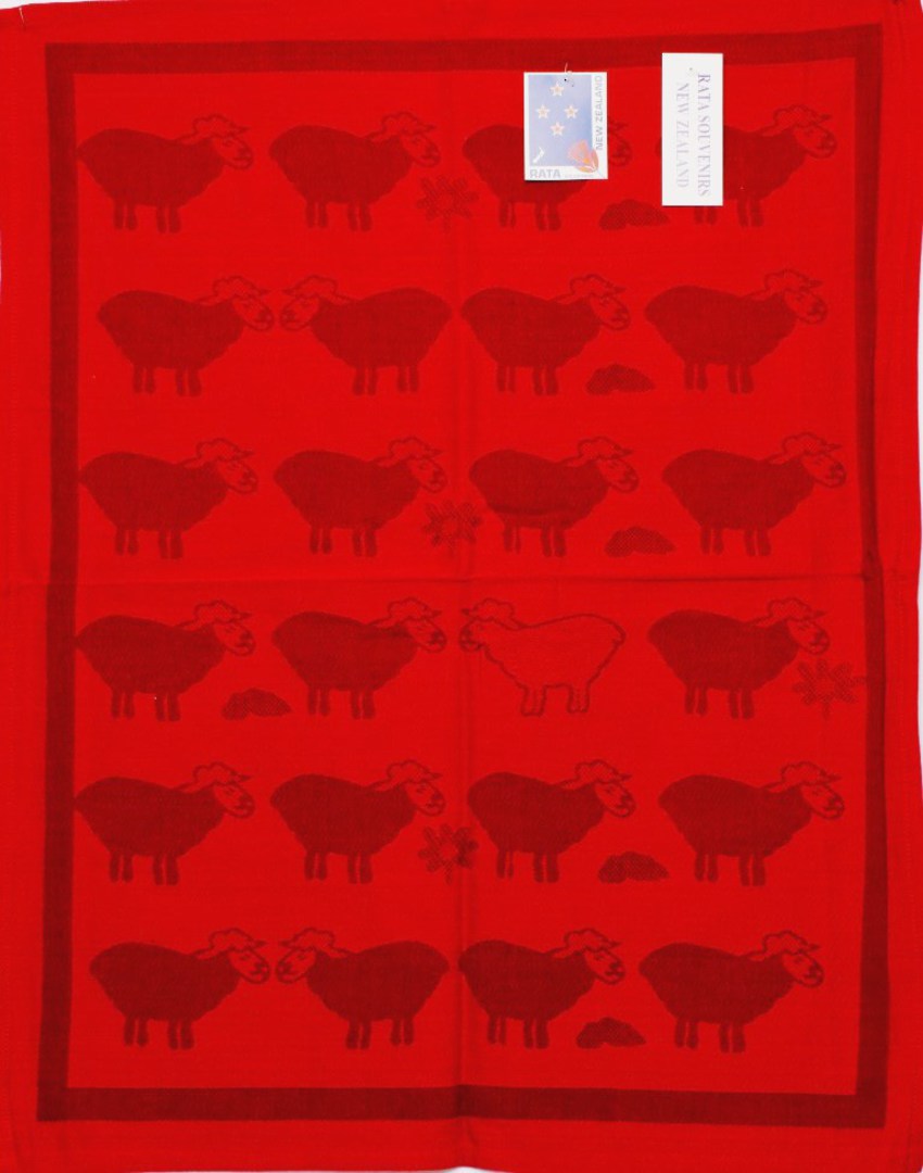 "Sheep Country" tea towel red. CODE: S730/RED image 0